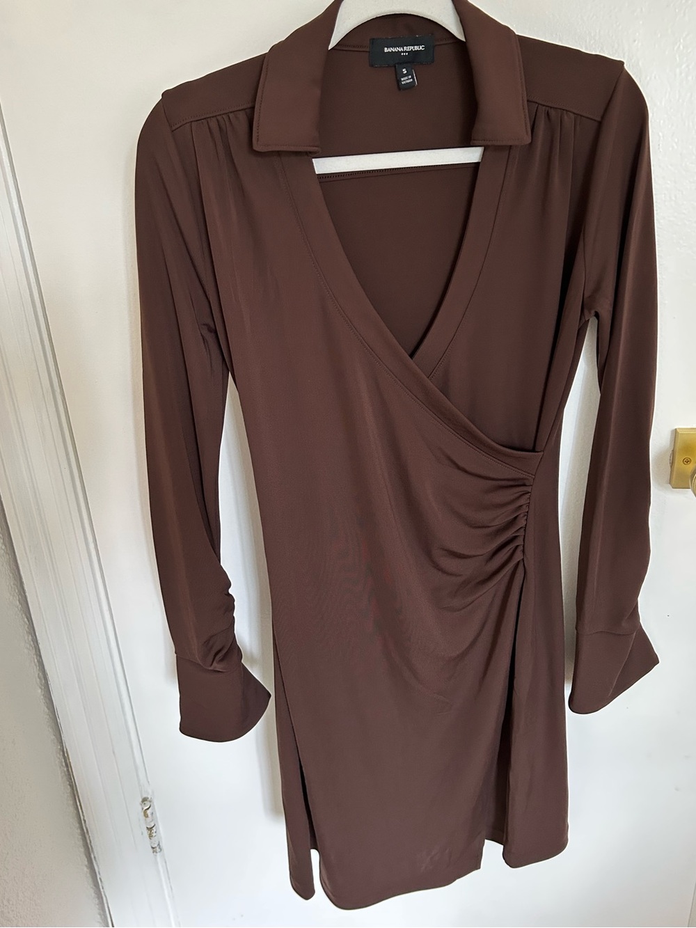 Banana Republic Chocolate Brown Faux-Wrap Long Sleeve Dress